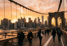 3-Day NYC Itinerary for First-Time Travelers: The Slightly Chaotic, Totally Worth-It Guide A slightly grainy golden-hour shot of Manhattan skyline from Brooklyn Bridge