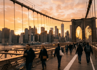 3-Day NYC Itinerary for First-Time Travelers: The Slightly Chaotic, Totally Worth-It Guide A slightly grainy golden-hour shot of Manhattan skyline from Brooklyn Bridge